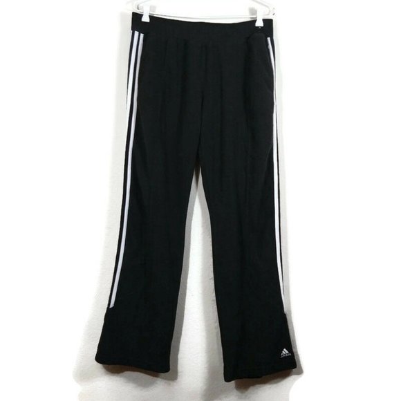 Adidas Women's 3 White Stripes Fleece Open Hem Sweatpants Black Size L - Picture 1 of 9